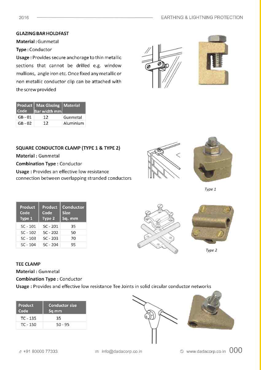 Glazing bar hold fast,square conductor clamp(type 1, 2) &tee clamp